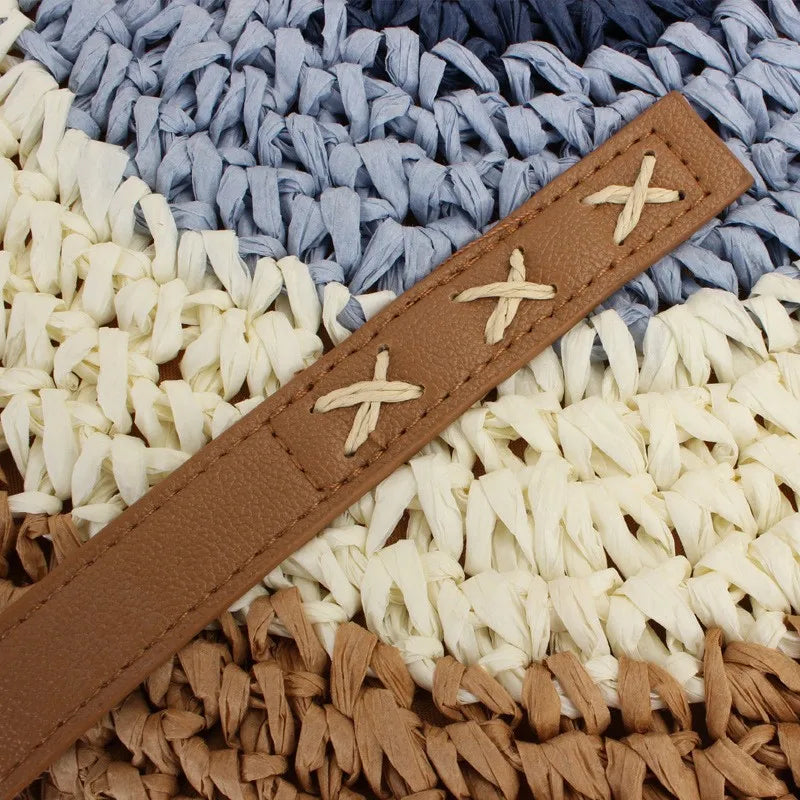 Circular Straw Beach Bag for Women
