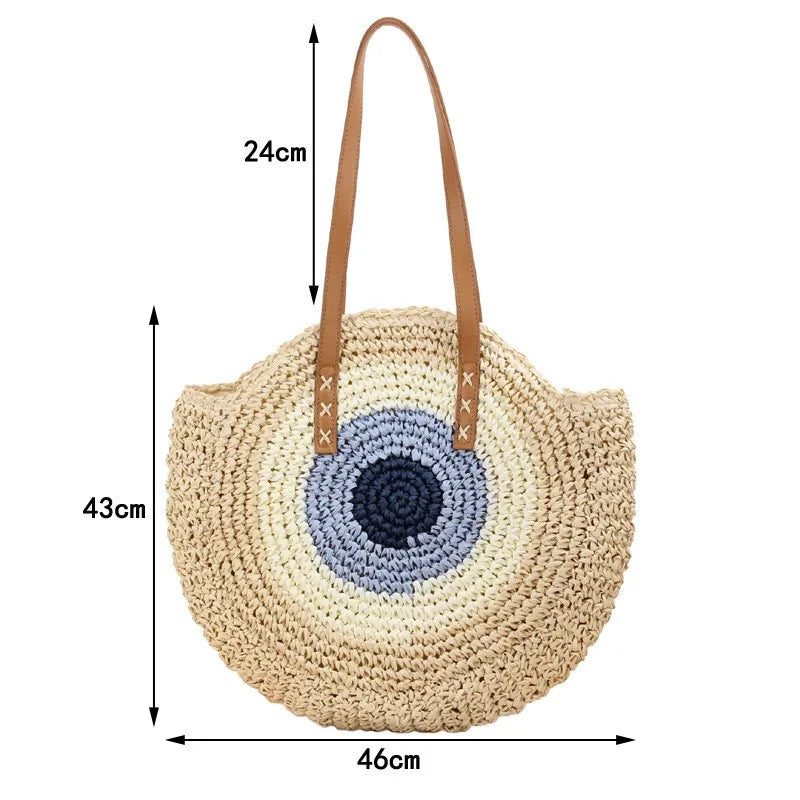 Circular Straw Beach Bag for Women