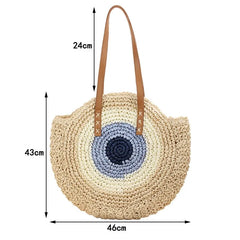 Circular Straw Beach Bag for Women