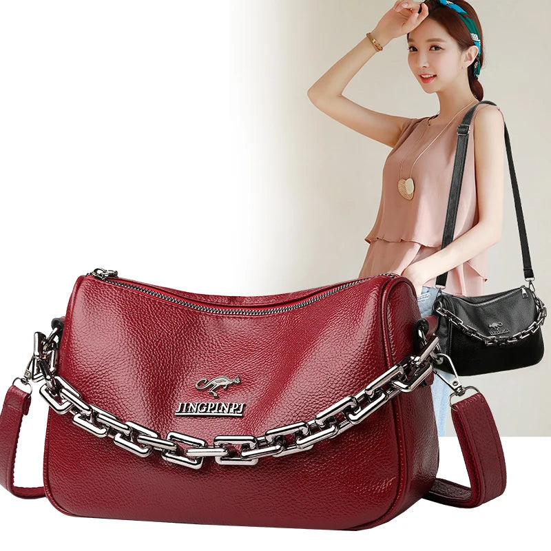 Summer Chain Handbags And Purses Female Travel Totes Solid Small PU Leather