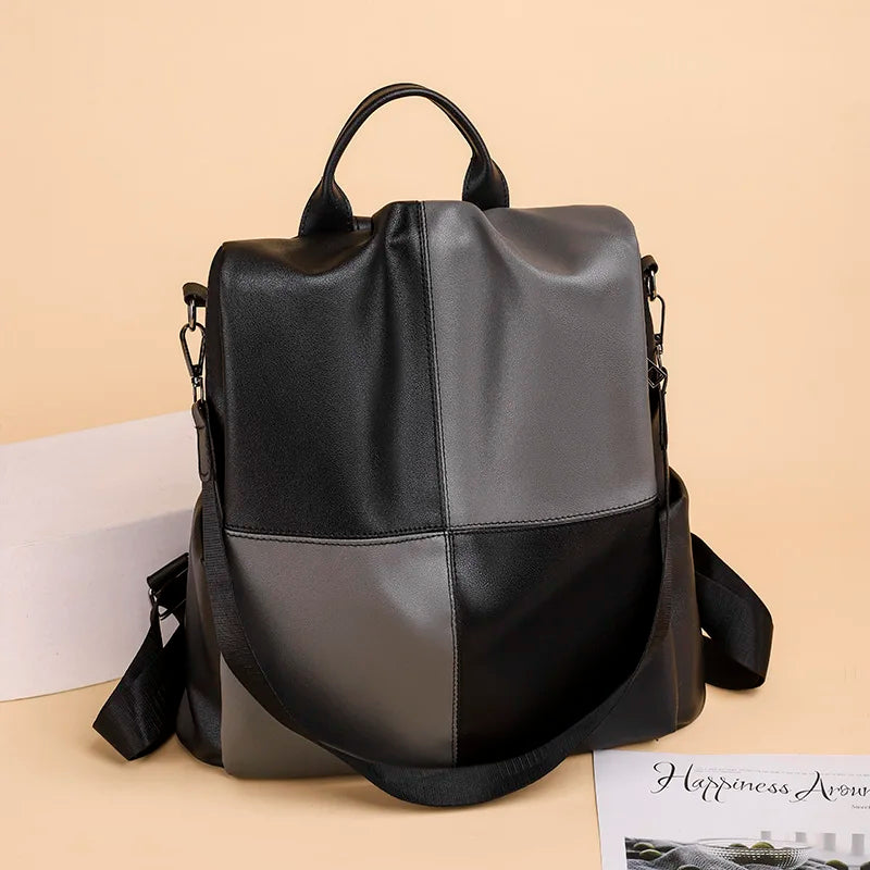 Waterproof PU Women Backpack High Capacity Travel School Bag