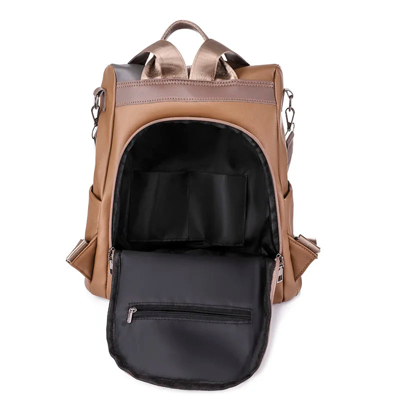 Waterproof PU Women Backpack High Capacity Travel School Bag
