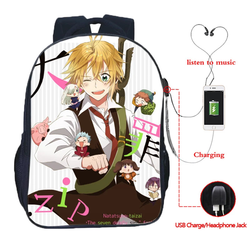 Nanatsu No Taizai USB Charge Backpack for Students