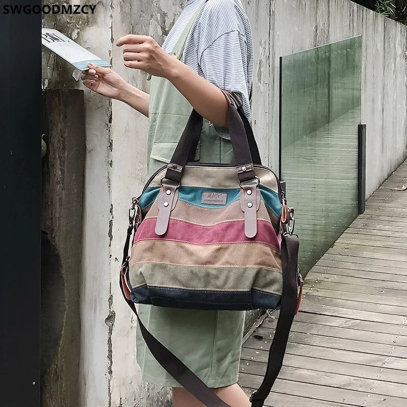 Women's Canvas Tote Crossbody Bag Vintage Handbag