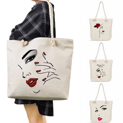 Thick Rope Tote Bags with Lips Print Shoulder Design