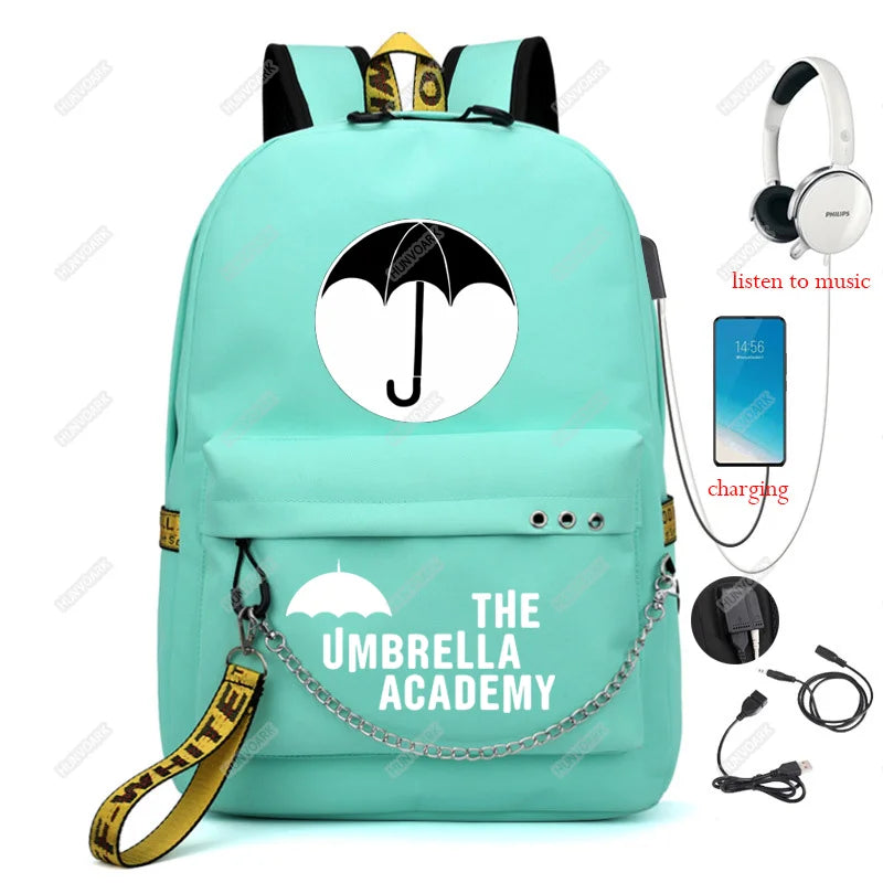 Umbrella Academy USB Backpack School Bag Laptop Rucksack Women Men Backbag