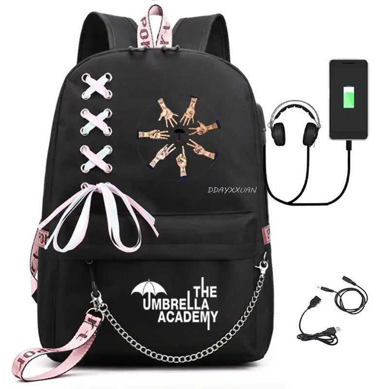 Umbrella Academy USB Backpack Laptop Rucksack School Bag