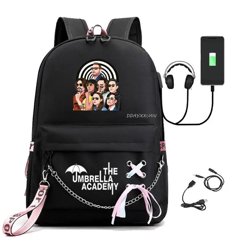 Umbrella Academy USB Backpack Laptop Rucksack School Bag