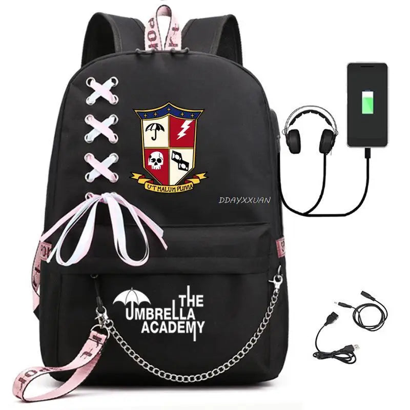 Umbrella Academy USB Backpack Laptop Rucksack School Bag