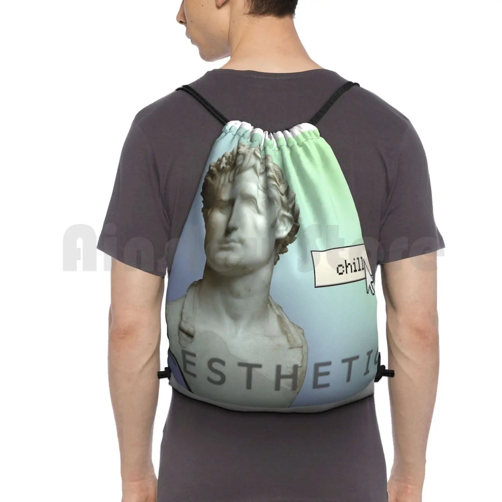 Vaporwave Backpack Drawstring Gym Bag Waterproof Music Pastel
