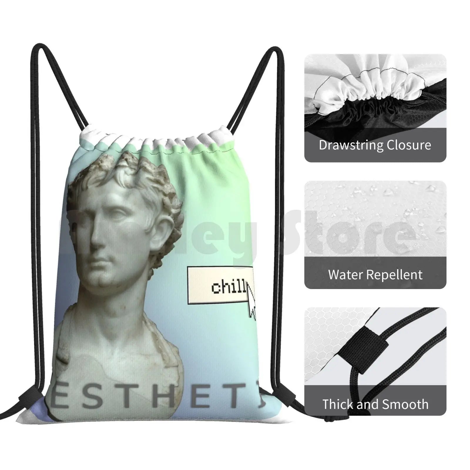 Vaporwave Backpack Drawstring Gym Bag Waterproof Music Pastel