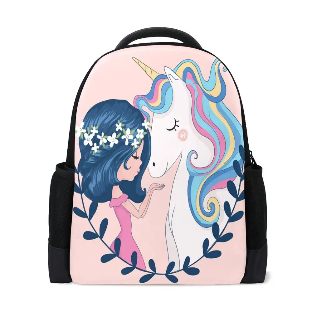 Maiden & Unicorn Backpack for Teens Polyester Book Bag