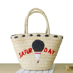 Thai Hand-Embroidered Straw Bag for Women