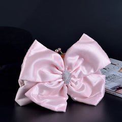 Vintage Satin Pleated Evening Wedding Clutch w/ Shoulder Chain