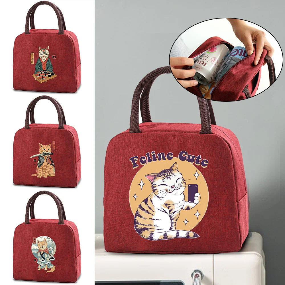 Japan Cat Print Insulated Cooler Bag Lunch Bento Box BBQ Ice Pack Food Tote