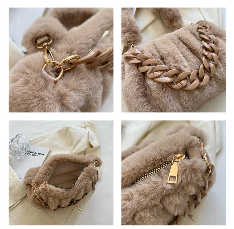 Acrylic Chain Tote Winter Fur Handbag