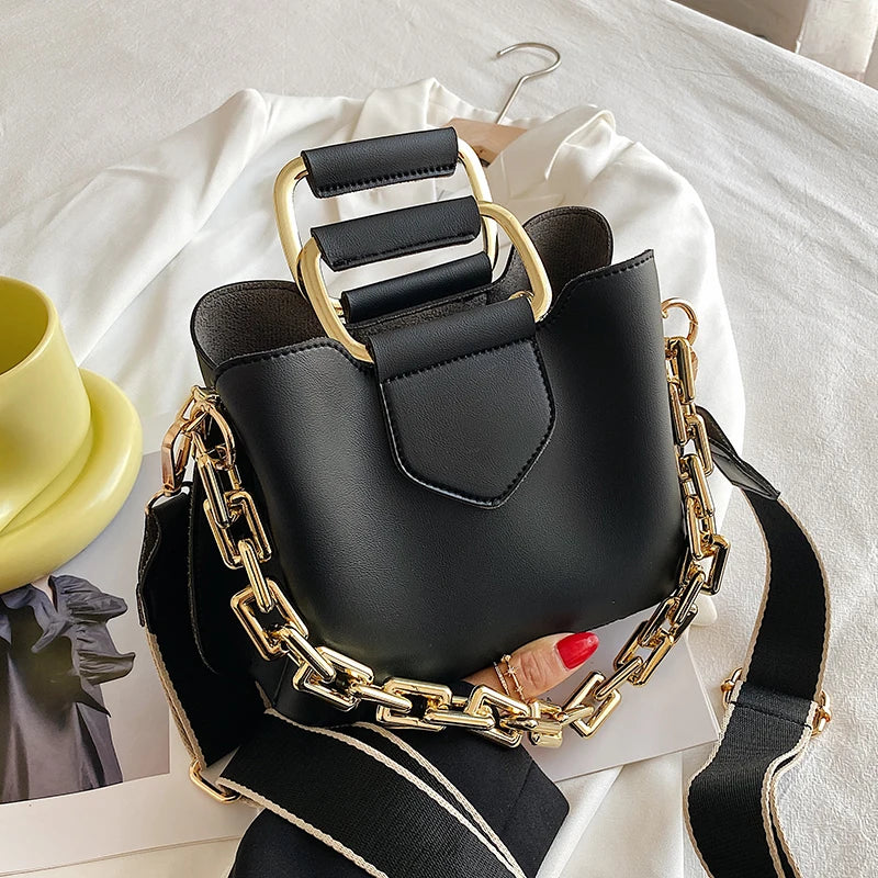 Thick Chain Women's PU Leather Crossbody Bag Short Handle Shoulder Purse Handbag