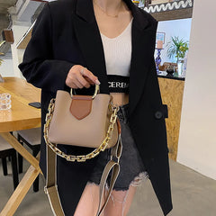 Thick Chain Women's PU Leather Crossbody Bag Short Handle Shoulder Purse Handbag