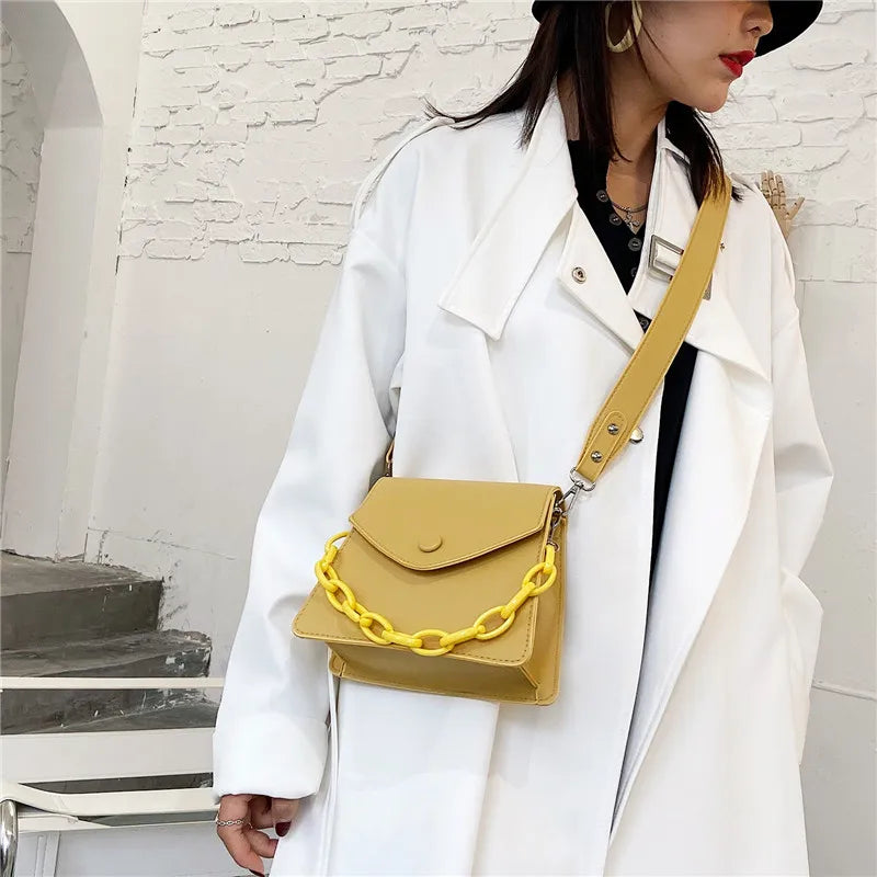 Thick Chain Handbags Solid Small Pu Leather Crossbody Shoulder Bags for Women