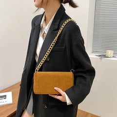 Corduroy Chain Shoulder Bag for Women Small Handbag Square Pouch