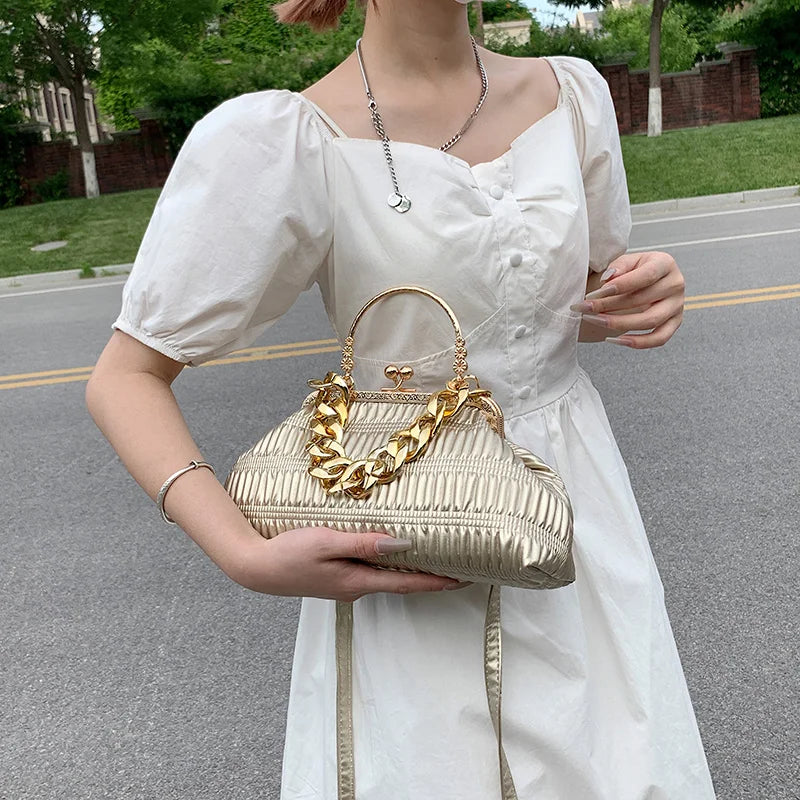 Thick Chain Shoulder Bag Metal Top-Handle Tote