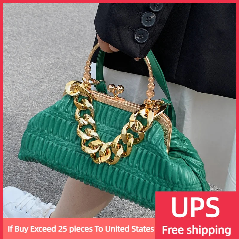 Thick Chain Shoulder Bag Metal Top-Handle Tote