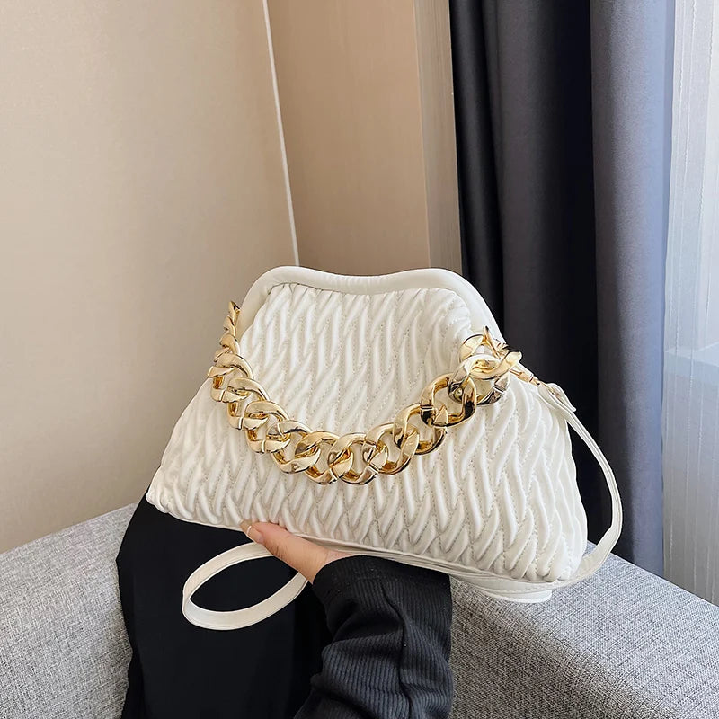 Thick Chain Small PU Leather Crossbody Bag with Sewing Thread