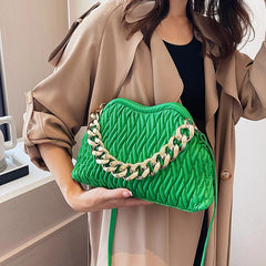 Thick Chain Small PU Leather Crossbody Bag with Sewing Thread