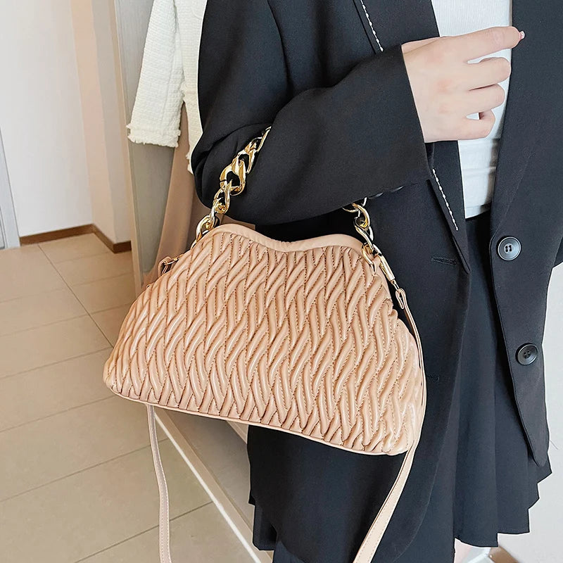 Thick Chain Small PU Leather Crossbody Bag with Sewing Thread
