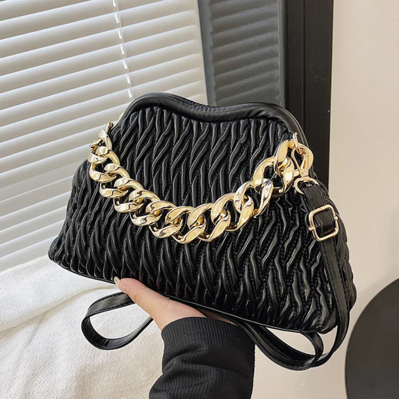 Thick Chain Small PU Leather Crossbody Bag with Sewing Thread