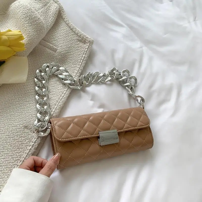 Thick Chain Women Small Square Bag Handbag Purse Shoulder Bag Ins Un