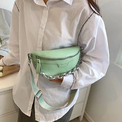 Thick Chain Leather Fanny Pack Waist Bag Shoulder Crossbody Bag