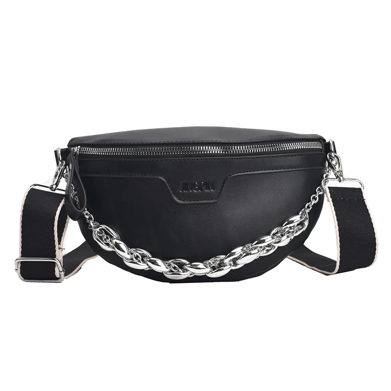 Thick Chain Leather Fanny Pack Waist Bag Shoulder Crossbody Bag
