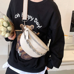 Thick Chain Leather Fanny Pack Waist Bag Shoulder Crossbody Bag