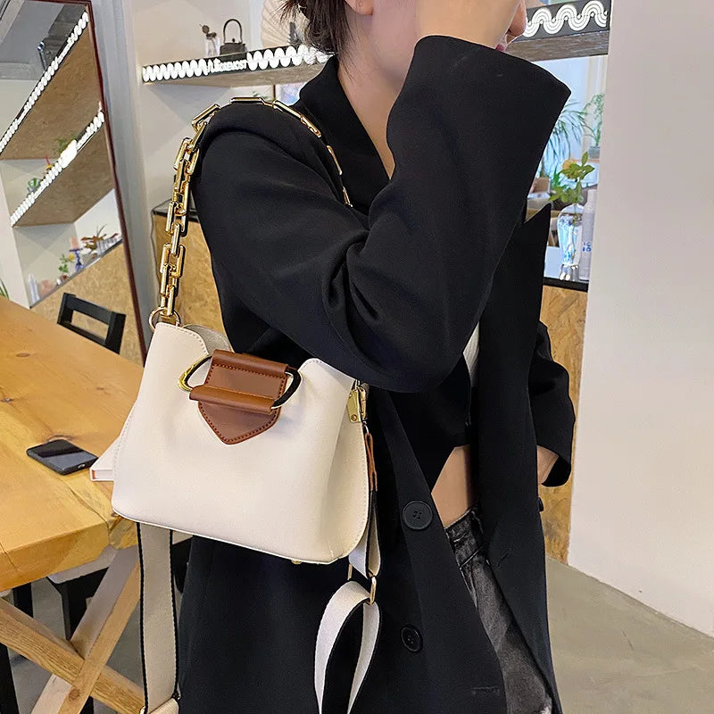 Thick Chain Handbag PU Leather Crossbody Bags Short Handle Shoulder Tote