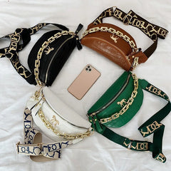 Thick Chains Leather Waist Bag Shoulder Chest Bags Women Fanny Packs