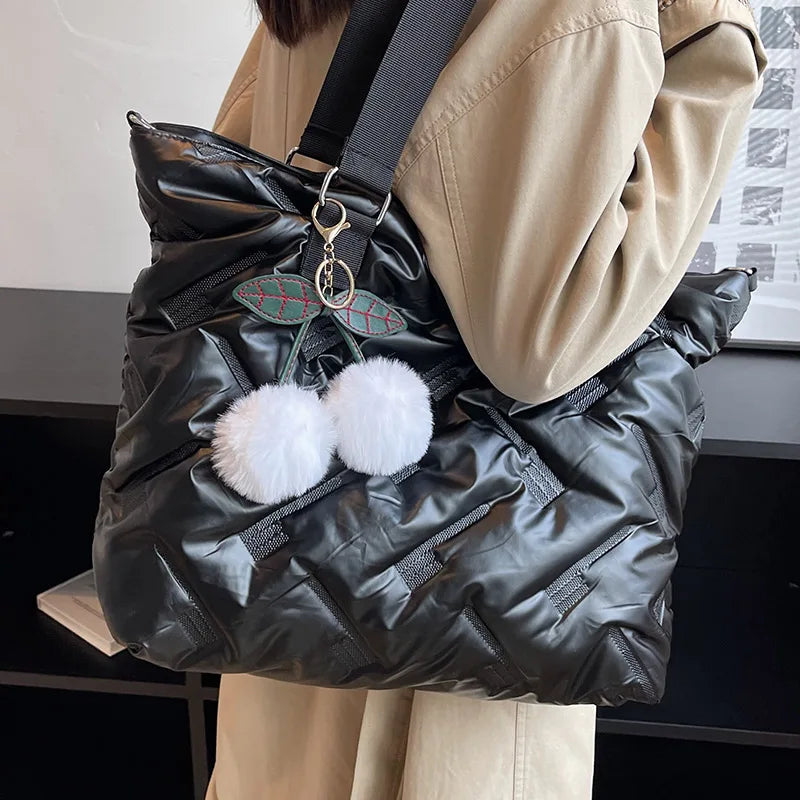 High Capacity Tote Bag Hair Ball Pendant Top Handle Bag