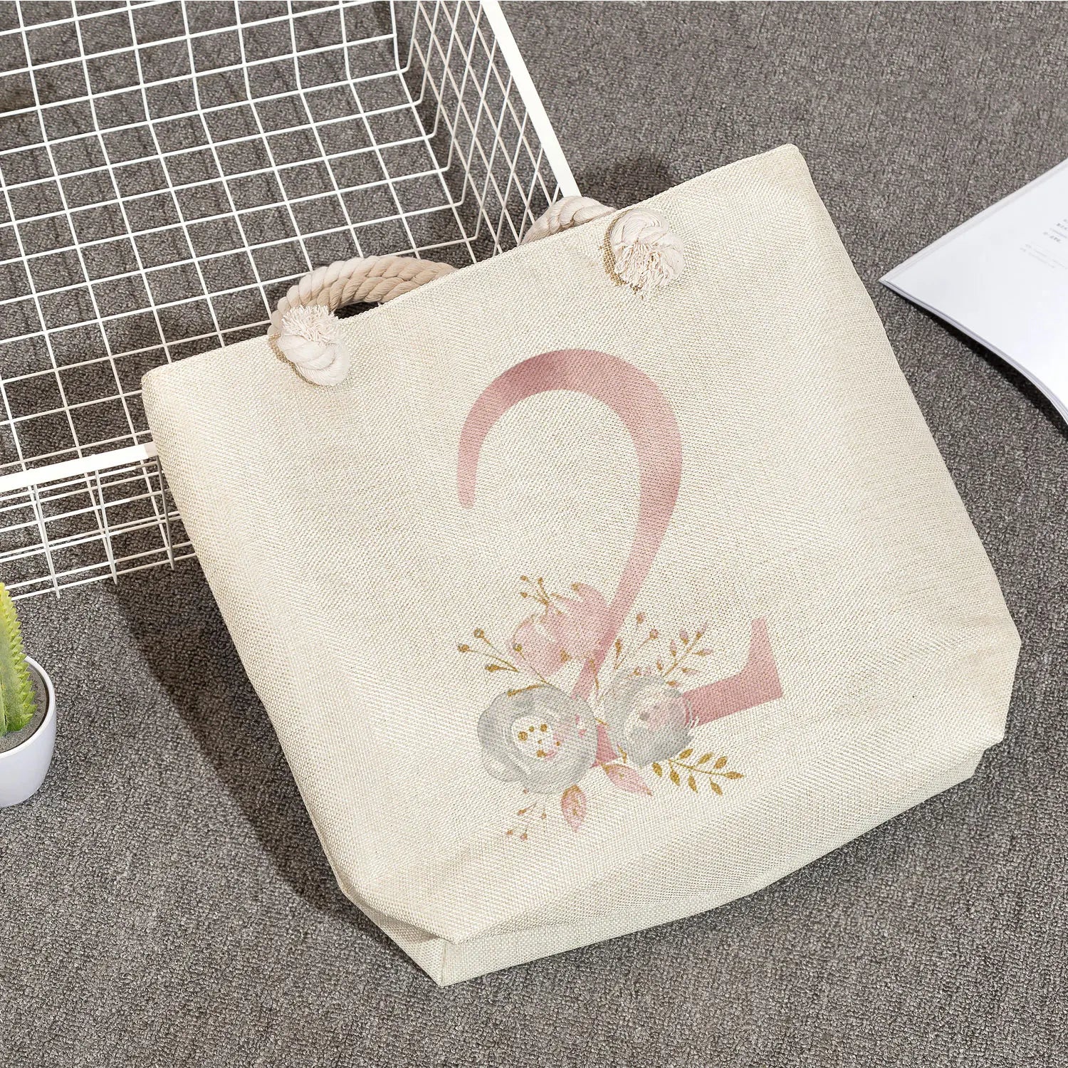 Thick Rope Shoulder Bag Floral Print Handbag Casual Totebag Women Travel Bag