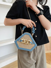 Thicke Chain Women's Shoulder Bag Pleated Top Handle Contrast Handbags