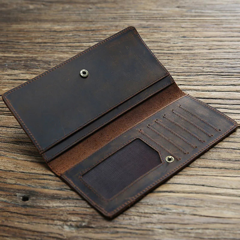 Slim Leather Money Clip for Men Vintage Long Wallet