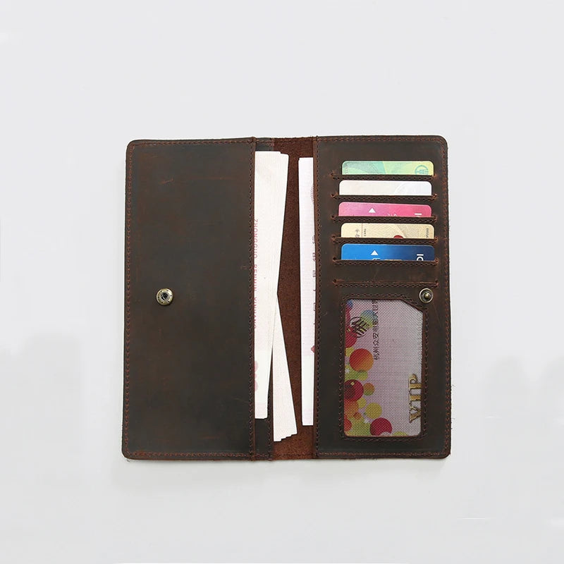 Slim Leather Money Clip for Men Vintage Long Wallet