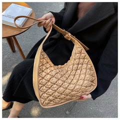 Ruched Axillary Bag PU Leather Handbag Wide Strap Crossbody Bag