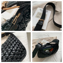 Ruched Axillary Bag PU Leather Handbag Wide Strap Crossbody Bag