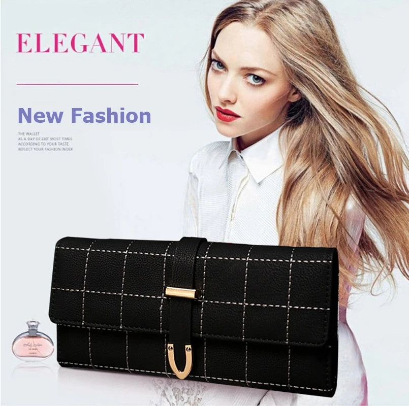 Three Fold Wallet Diamond Lattice Women's PU Wallets Hasp Closure