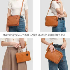 Three-Layer Leather Crossbody Shoulder Clutch Bag Handbag