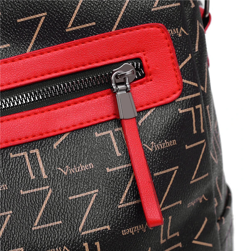 Tide Printed Ladies Backpack Multifunctional Youth College School Bag PU Ladies