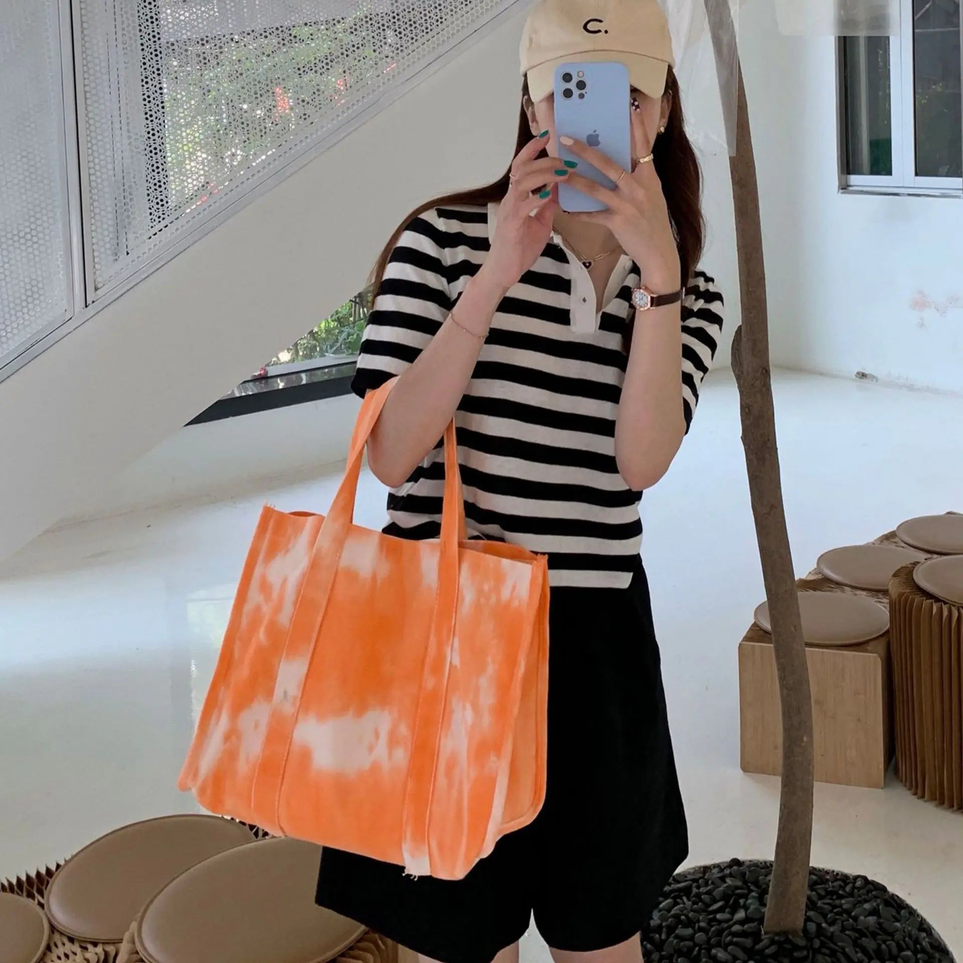 Tie-dye Print Shoulder Bags Large Capacity Canvas Tote