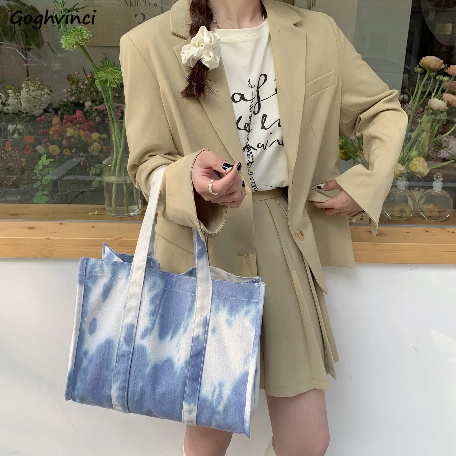 Tie-dye Print Shoulder Bags Large Capacity Canvas Tote