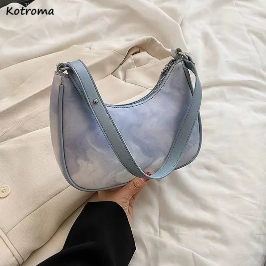 Retro Tie-Dye Shoulder Bag Women Underarm PU Leather Zipper Handbag