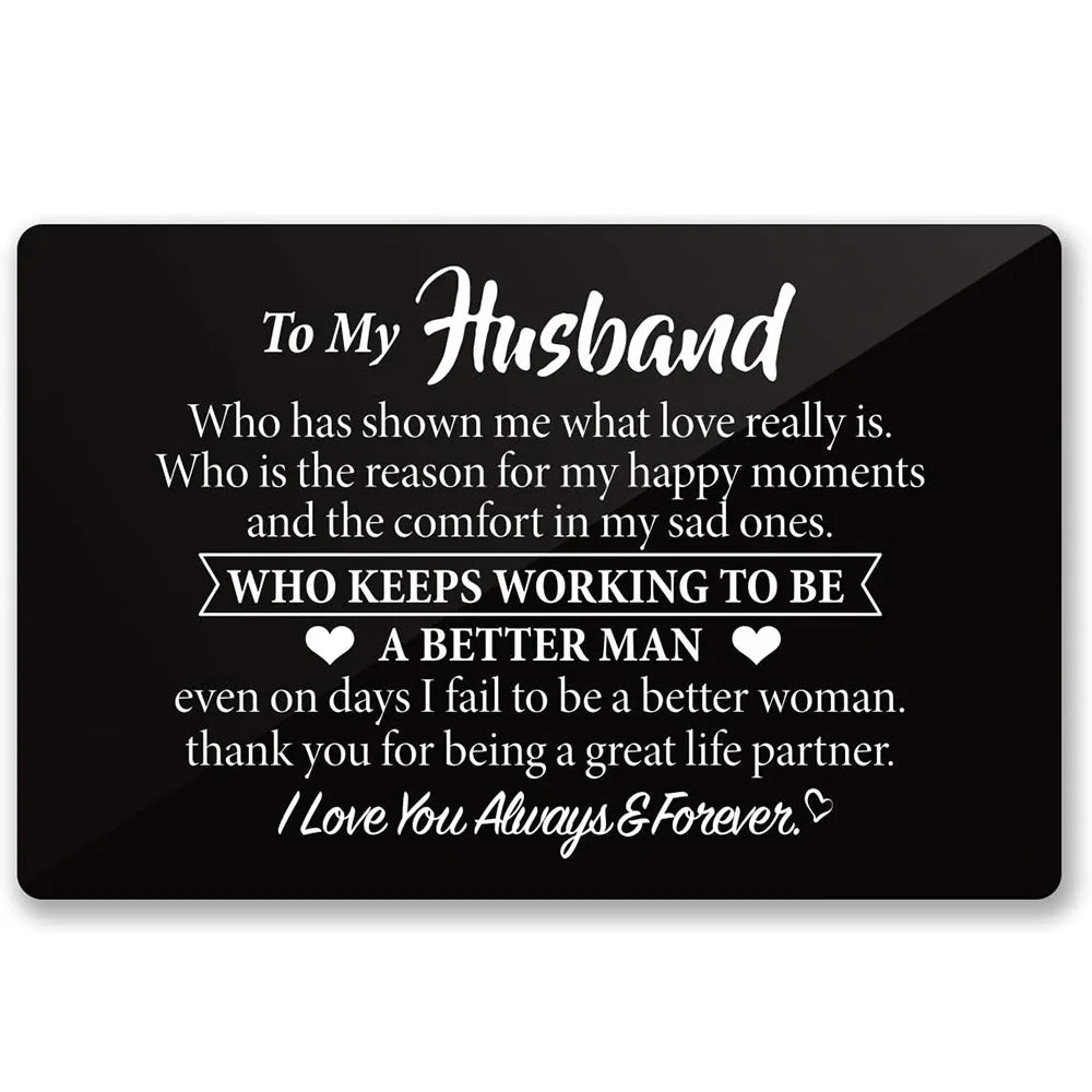Engraved Metal Wallet Card Inserts From Wife - Black